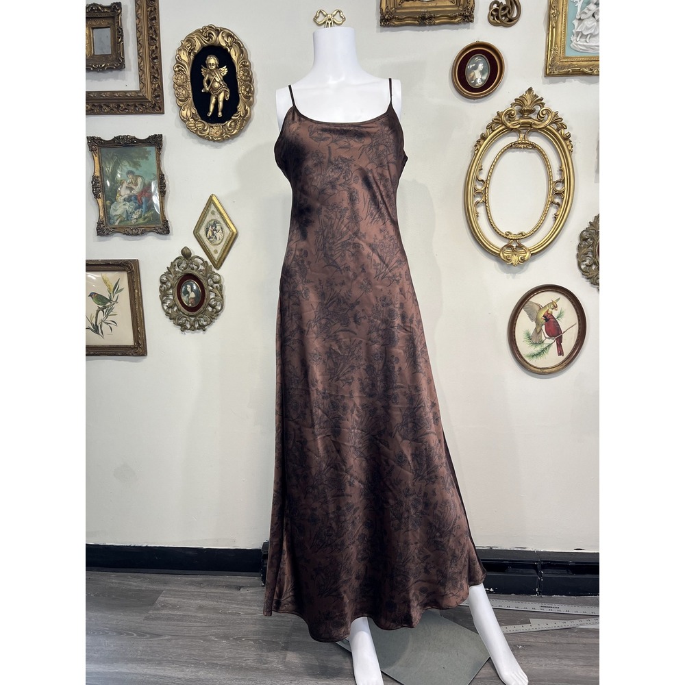 WeWoreWhat Brown Floral Satin Slip Midi Dress Size 12